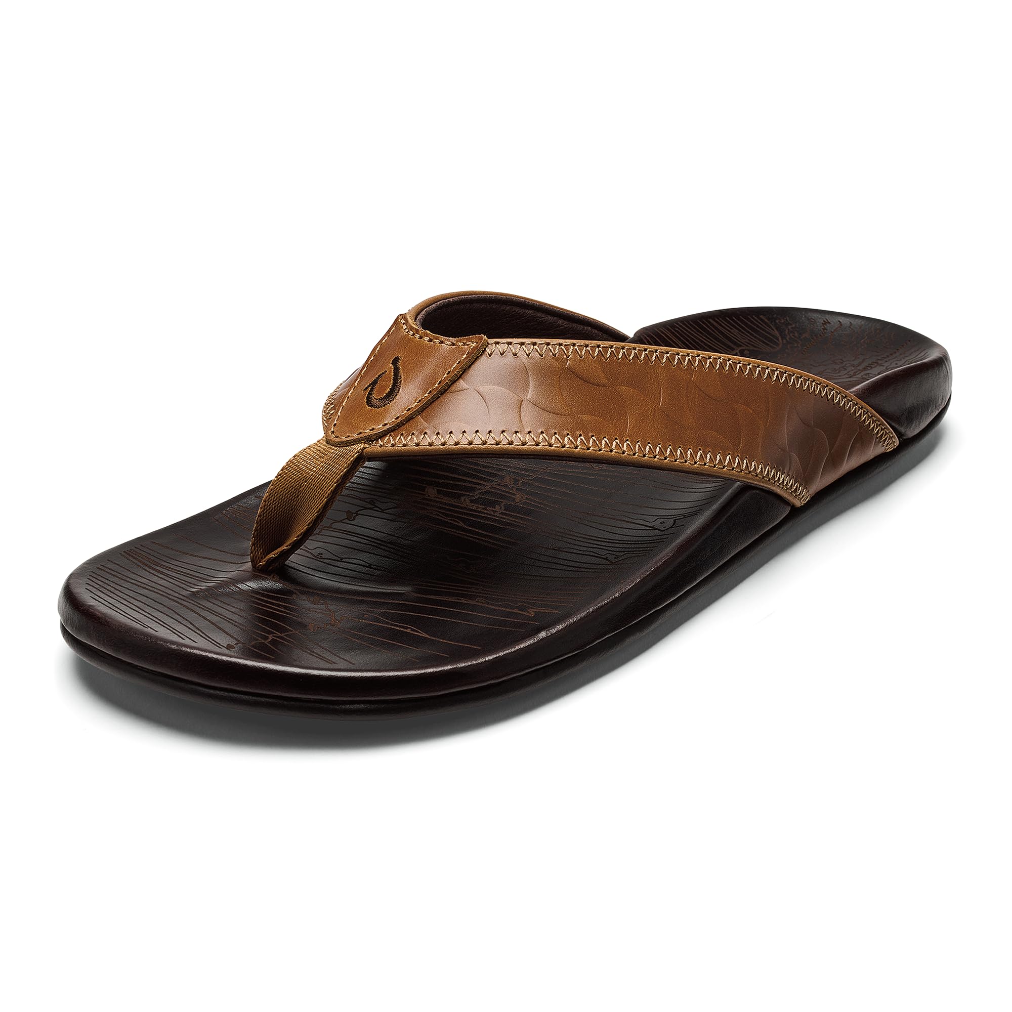 OLUKAI Hikianalia Men's Leather Sandals - Premium Full-Grain Leather, Non-Slip Rubber Sole & Comfortable Molded Footbed - Perfect for Beach, Travel & Summer Outdoor Activities