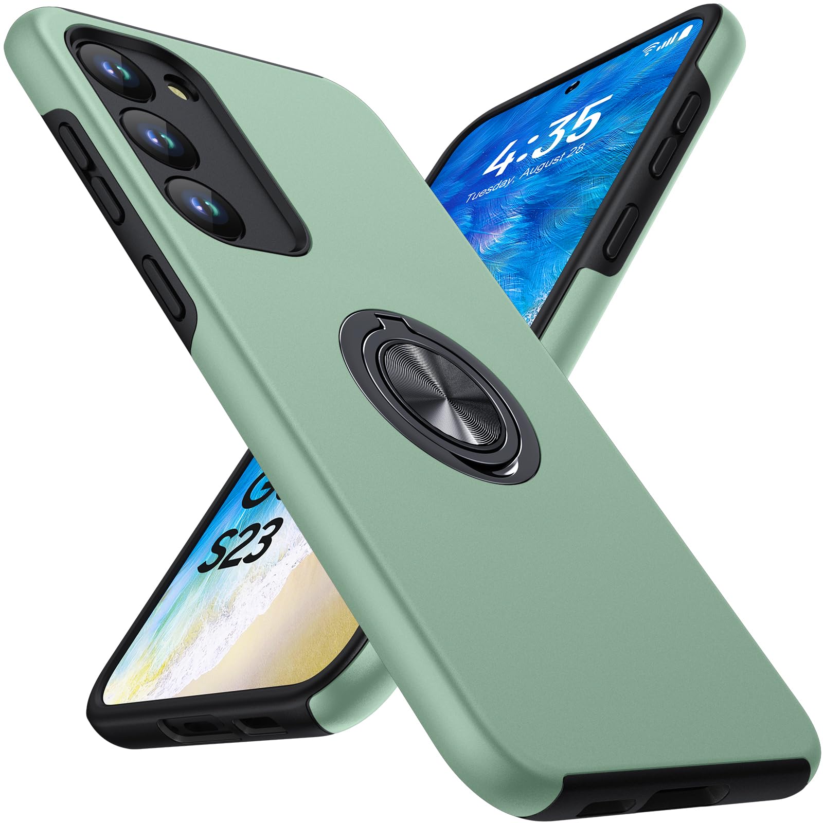 Military Grade Shockproof Samsung Galaxy S23 5G Case with Ring Holder - Light Green Protective Cover for 6.1 Inch S23 | Perfect for Outdoor Activities, Travel & Daily Use