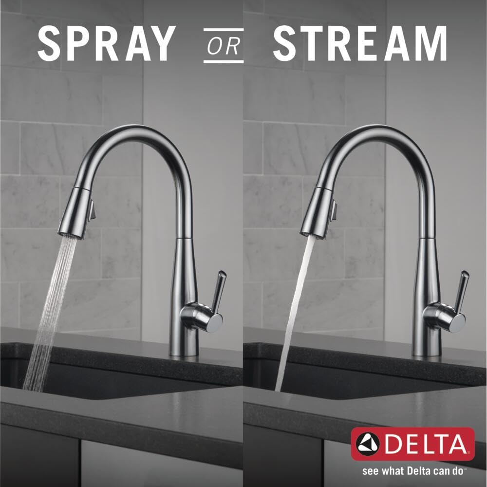 Delta Essa Brushed Nickel Kitchen Faucet with Magnetic Docking Pull-Down Sprayer - Arctic Stainless 9113-AR-DST | Modern Touchless Design for Easy Cooking & Dishwashing