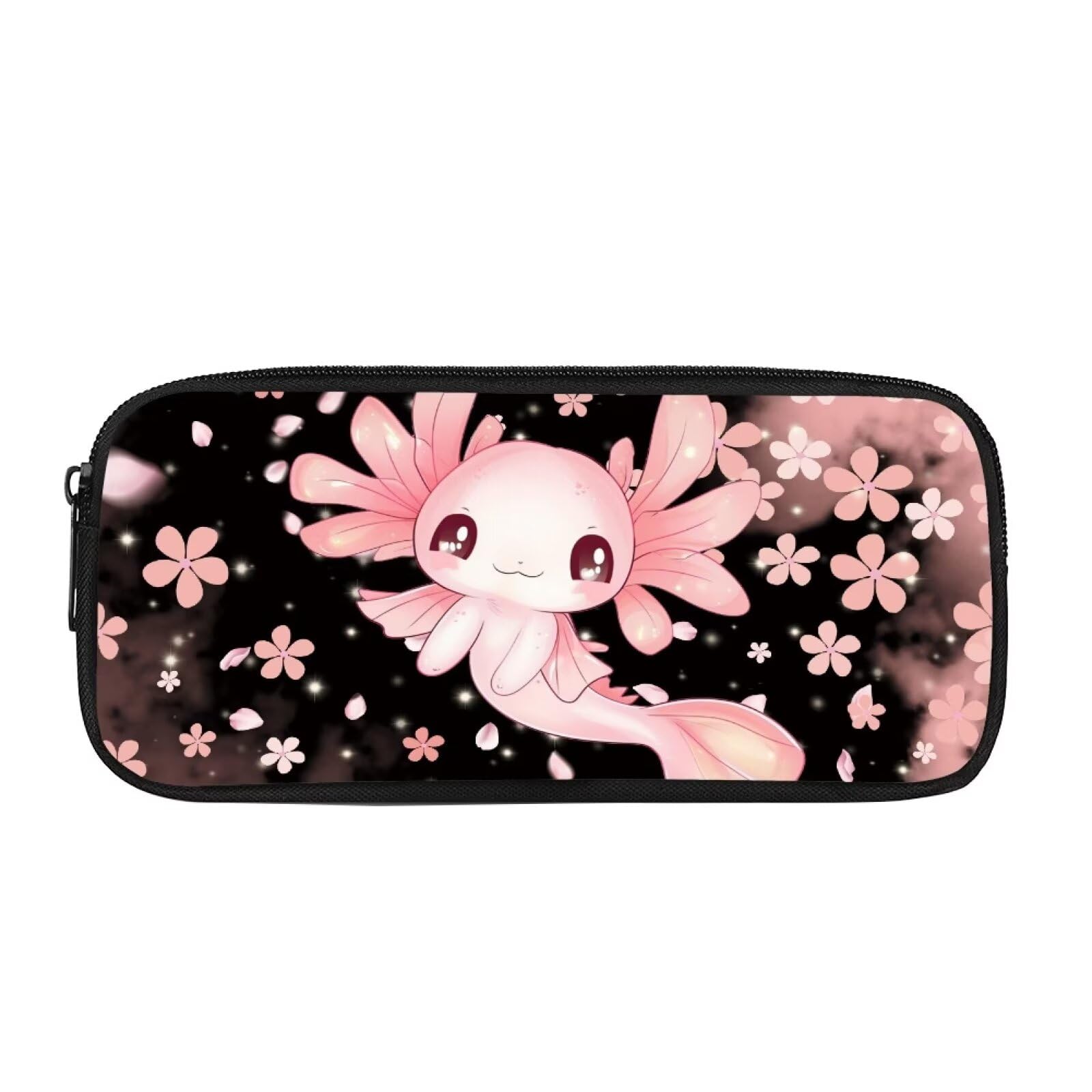 BYCHECAR Cherry Blossom Axolotl Pencil Case - Large Capacity School Supplies for Girls, Kids Pen Holder, Office Stationery Organizer & Cosmetic Pouch with Zipper - Perfect for School, Work, Travel & Daily Storage Needs