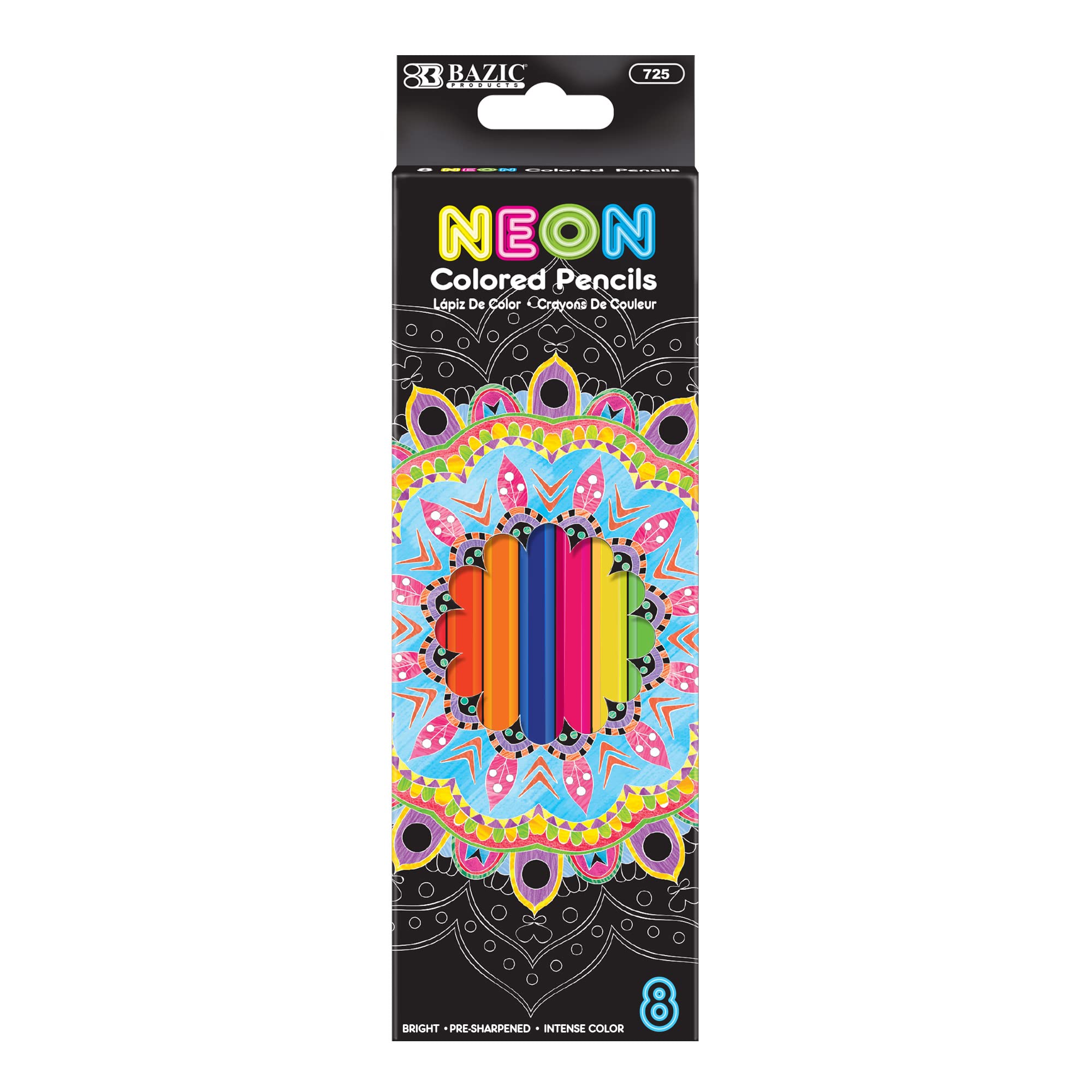 BAZIC 8 Neon Colored Pencils Set - Fluorescent Art Drawing & Sketching Pencils for Adults & Artists (24-Pack of 8/Pack) - Perfect for Coloring Books, DIY Crafts, School Projects & Creative Gift Ideas