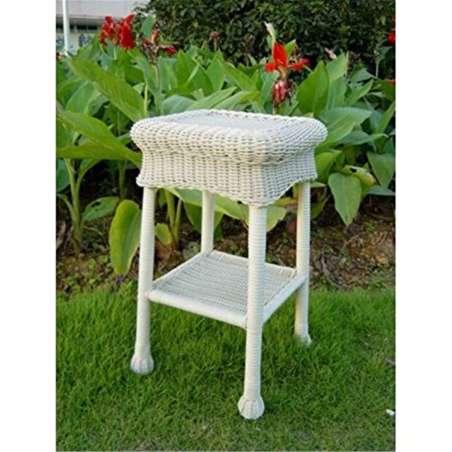 Small White PVC Resin Side Table - Lightweight Outdoor & Indoor Accent Table for Patio, Living Room, Bedroom | International Caravan Furniture