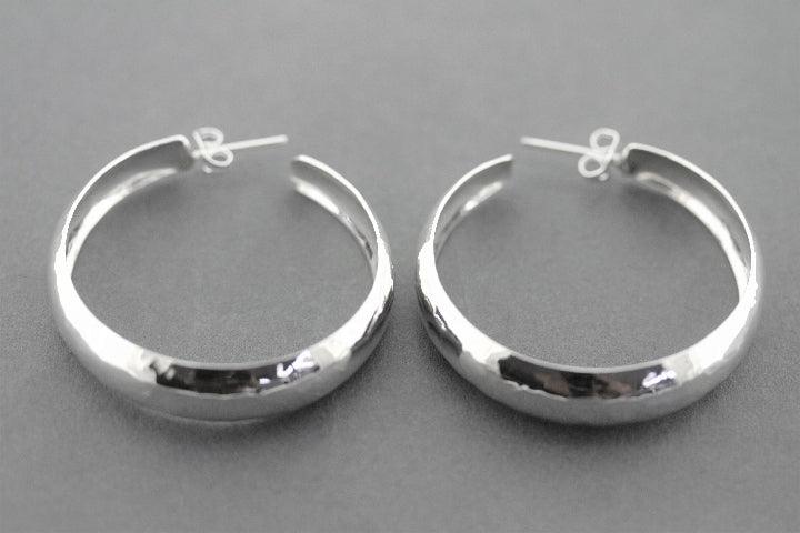 Large Hammered Convex Hoop Earrings - Sterling Silver 925 for Women | Elegant Boho Jewelry for Everyday Wear & Special Occasions