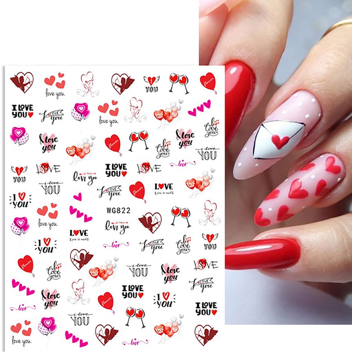 6 Sheets 3D Heart Nail Art Stickers - Self-Adhesive Black & Red Cupid Love Nail Decals for Natural & Acrylic Nails | Valentine's Day Nail Designs & Romantic Date Night Nail Decor