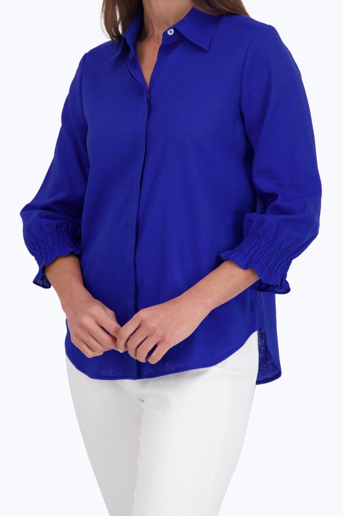 Olivia Women's Solid Linen 3/4 Sleeve Casual Shirt - Breathable Summer Top for Office, Travel & Everyday Wear