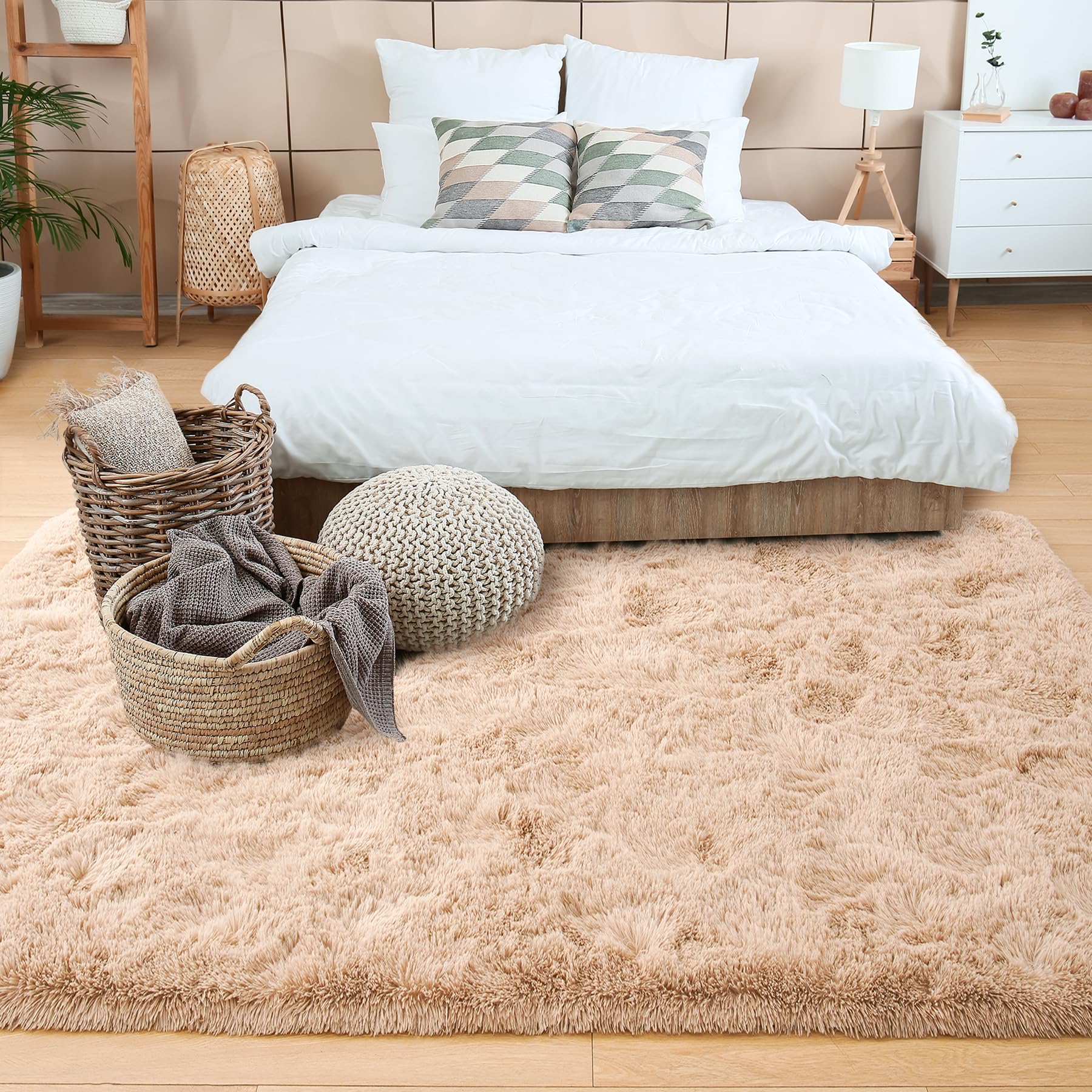 Noahas 5x8 Fluffy Shag Area Rug - Soft Thick Non-Slip Fuzzy Carpet for Living Room, Bedroom & Kids Room - Beige Large Plush Rug for Noise Reduction & Cozy Home Decor (Perfect for Family Rooms, Dorms & Nursery)