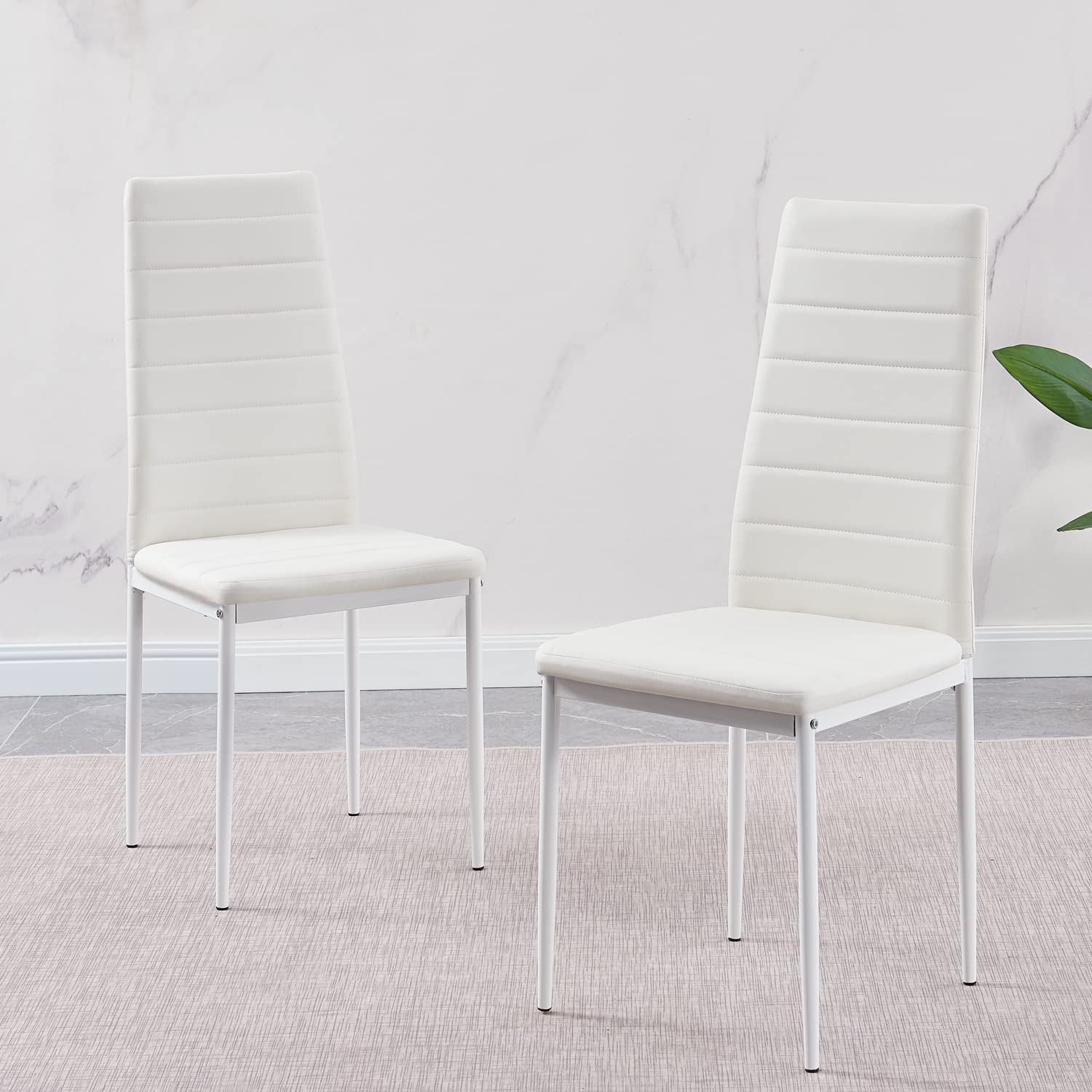 Modern Set of 2 Dining Chairs with Padded Seats - Mid Century Style Kitchen & Dining Room Chairs (White PU Leather) - Perfect for Small Spaces, Breakfast Nooks & Contemporary Home Decor