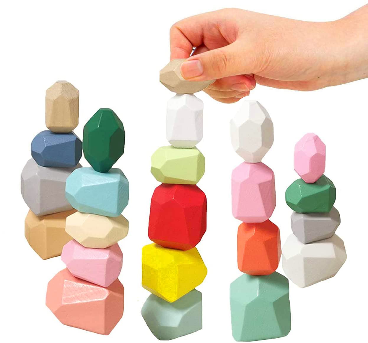 Wooden Stacking Stones Game - 22PCS Colorful Wooden Balancing Blocks, Educational Stacking Building Toys for Kids Ages 3-5 | Perfect for Preschool Learning, Family Game Night & Montessori Classroom Activities