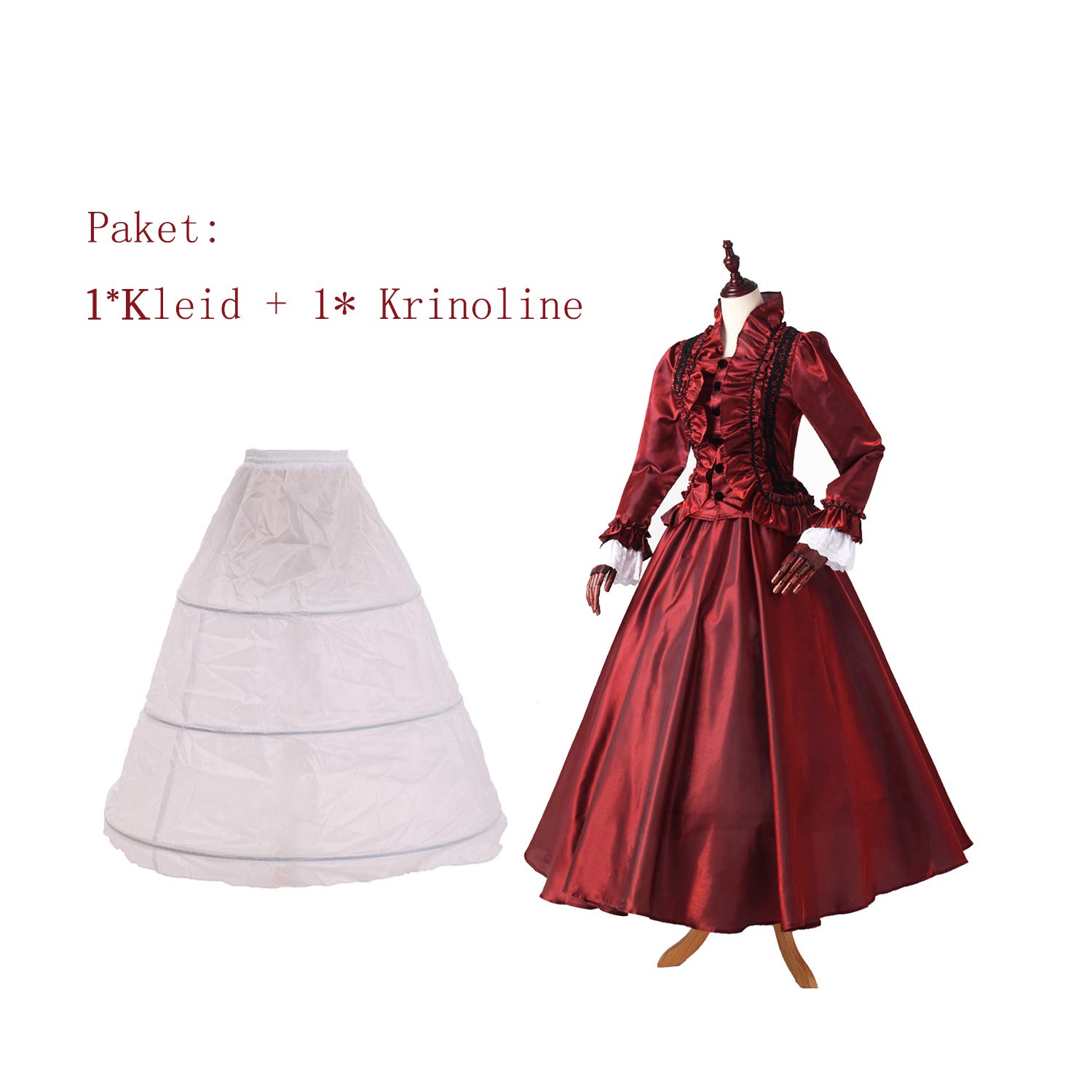 GRACEART Women's Medieval Victorian Fancy Dress with Crinoline - Elegant Palace Royal Masquerade Vintage Costume for Renaissance Fair, Halloween Party & Cosplay Events