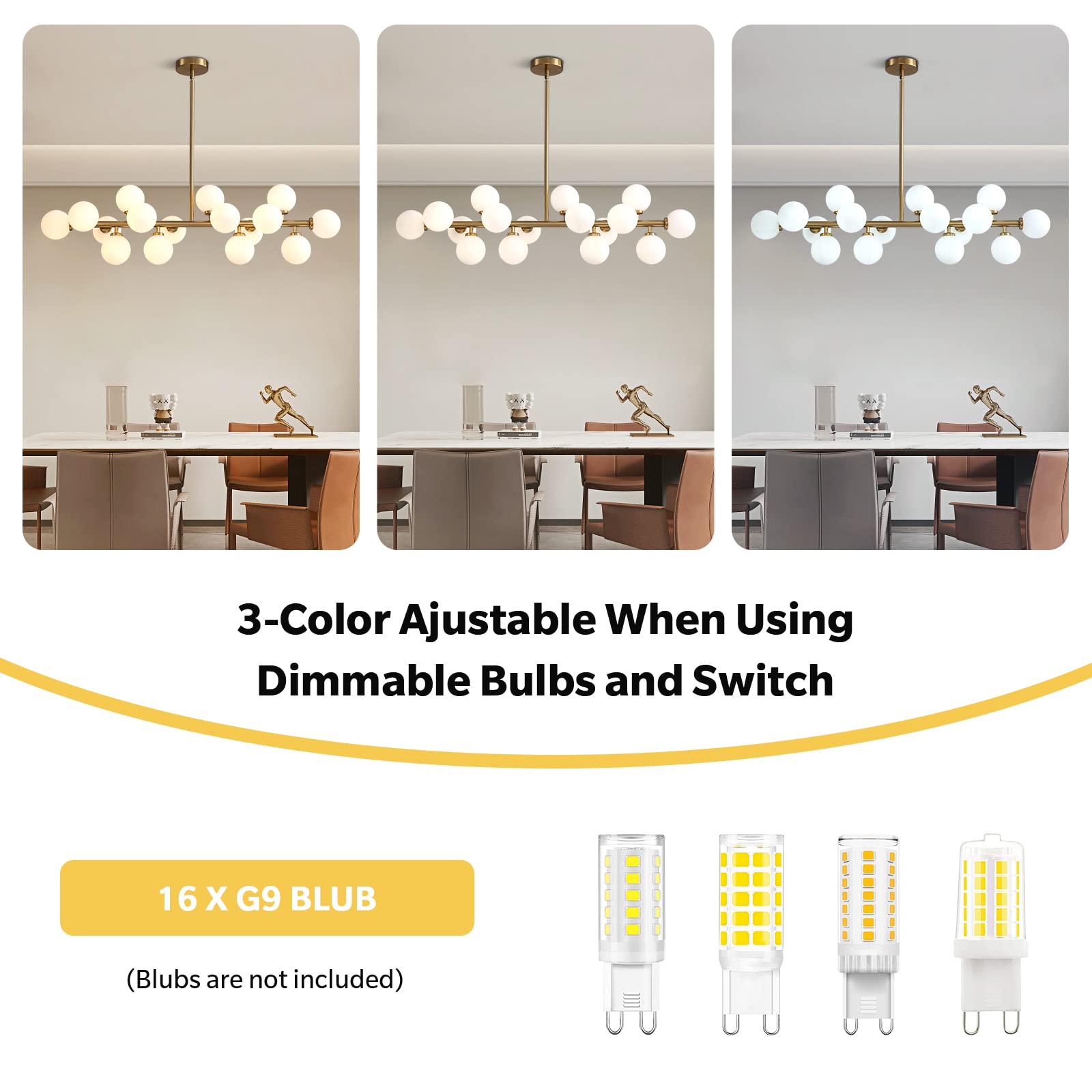 Mid Century Modern Gold Dining Room Chandelier - 16-Light Linear Pendant Lighting with White Glass Globe Shades for Kitchen Island, Dining Table & Living Room | Elegant Vintage Ceiling Light Fixture
