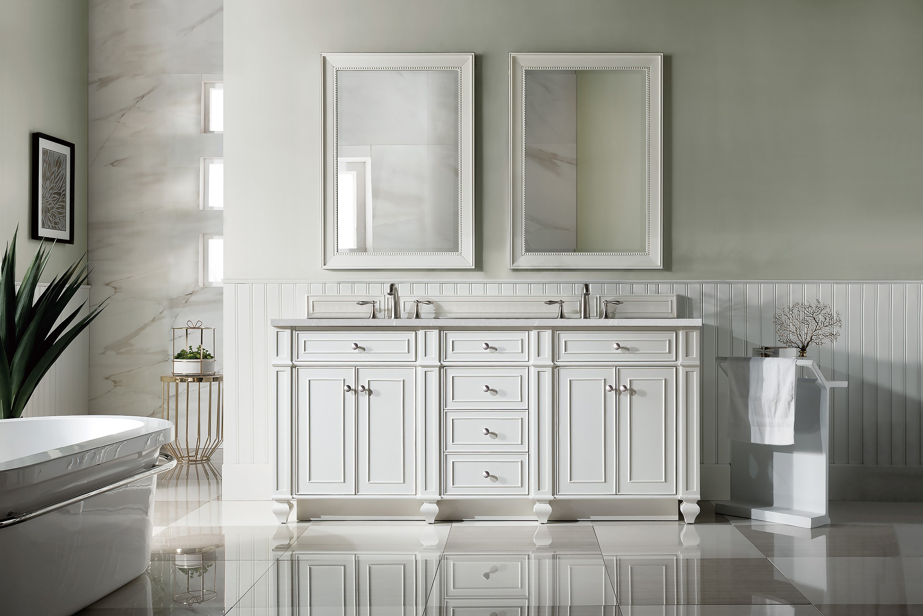 Bristol 72 Inch Double Bathroom Vanity with 3CM Eternal Serena Quartz Top in Bright White - Perfect for Master Bathroom & Modern Home Renovation