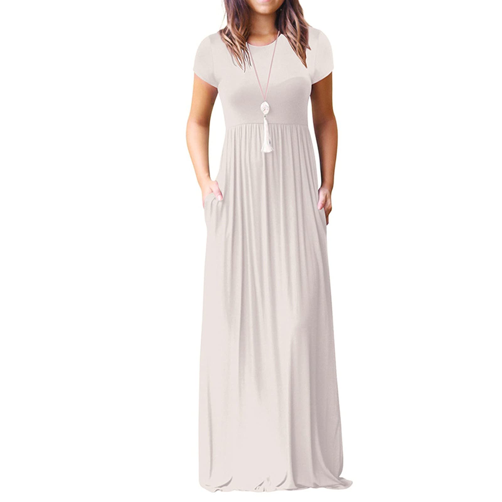 EOPUING Women's Summer Maxi Dress with Pockets - Flowy Long Empire Waist Short Sleeve Boho Beach Dress | Lightweight Casual Vacation Dress for Women | Perfect for Tropical Vacations, Poolside Lounging, Resort Wear & Weddings | Great for Summer Fashion, Date Nights & Outdoor Events | Versatile for Picnics, Brunch & Casual Gatherings | Ideal for Beach Cover-ups, Maternity Wear & City Strolls | Best for Beach Parties, Summer Travel & Everyday Comfort Wear