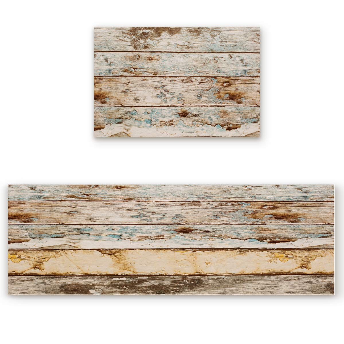 Anti-Fatigue Kitchen Floor Mats Set - 2 Pack Non-Slip Waterproof Standing Mats with Cushion, Rustic Wood Design Runner Rug for Comfortable Cooking & Dishwashing - Perfect for Home Kitchen, Restaurant & Food Prep Areas