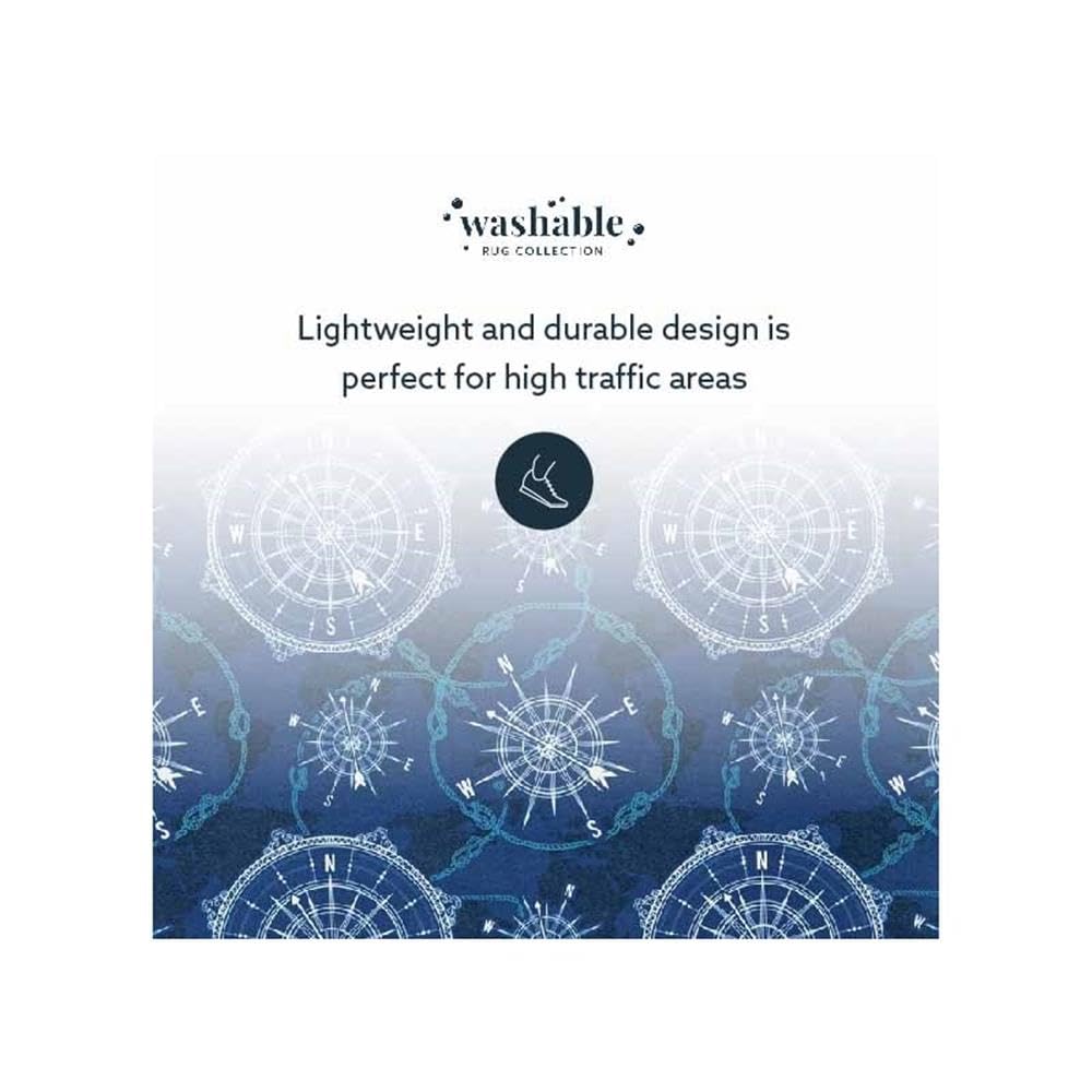 5'x7' Blue Washable Polyester Rug - Soft & Durable Transitional Style for Living Room, Bedroom & Office