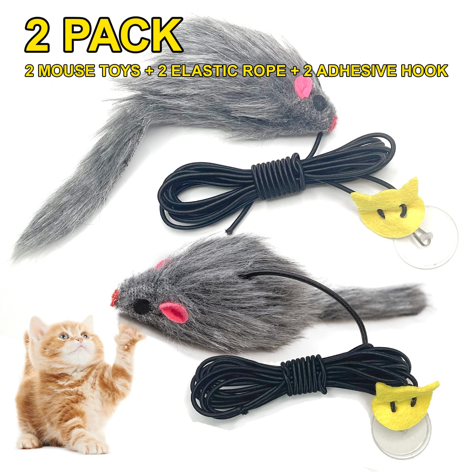 2PCS Hanging Cat Toy Set - Interactive Self Play Kitten Toys with Adhesive Hooks for Indoor Cats | Stimulating Mouse Toy for Home Alone Play & Training | Perfect for Boredom Relief & Exercise