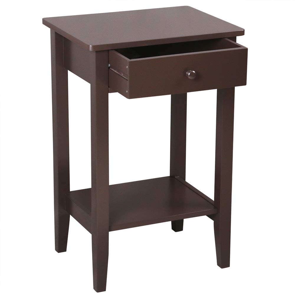 Veryke 2-Tier Multifunctional Wooden Side Table - Sofa End Table, Nightstand & Coffee Table with Storage Drawer & Open Shelf for Bedroom, Living Room | Perfect for Small Spaces, Reading Nooks & Apartment Decor