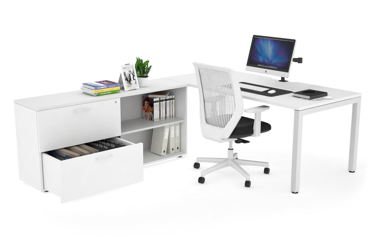 Quadro Square Executive White Frame Office Desk [1600L x 800W with Cable Management] - Perfect for Modern Workspaces & Home Offices