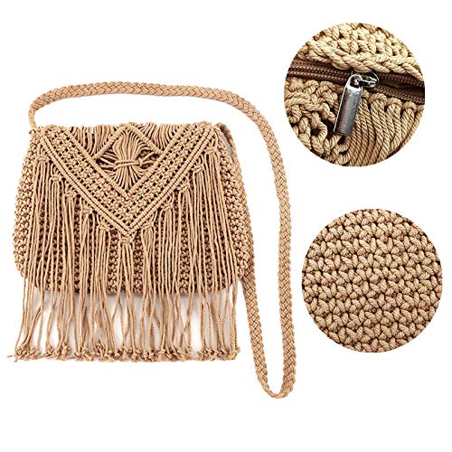 Van Caro Handwoven Cotton Straw Shoulder Bag - Crochet Tassel Bohemian Beach Purse for Women | Perfect for Summer Vacations, Beach Trips & Boho Fashion Accessories