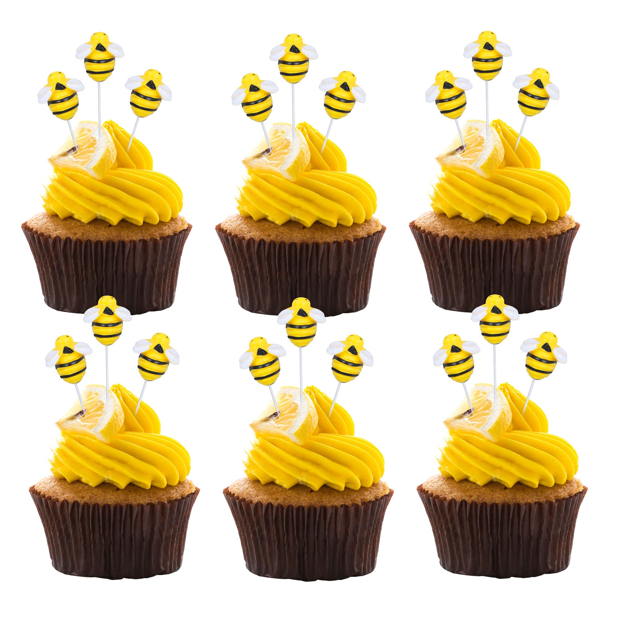 25Pcs Bumble Bee Cupcake Toppers - Resin Bee Figurines for Cake Decorating | Adorable Bee-Themed Cupcake Picks for Baby Showers, Kids Birthday Parties, Boys & Girls Celebrations | Perfect for Spring Events, Garden Parties, and Bee-Lover Gifts