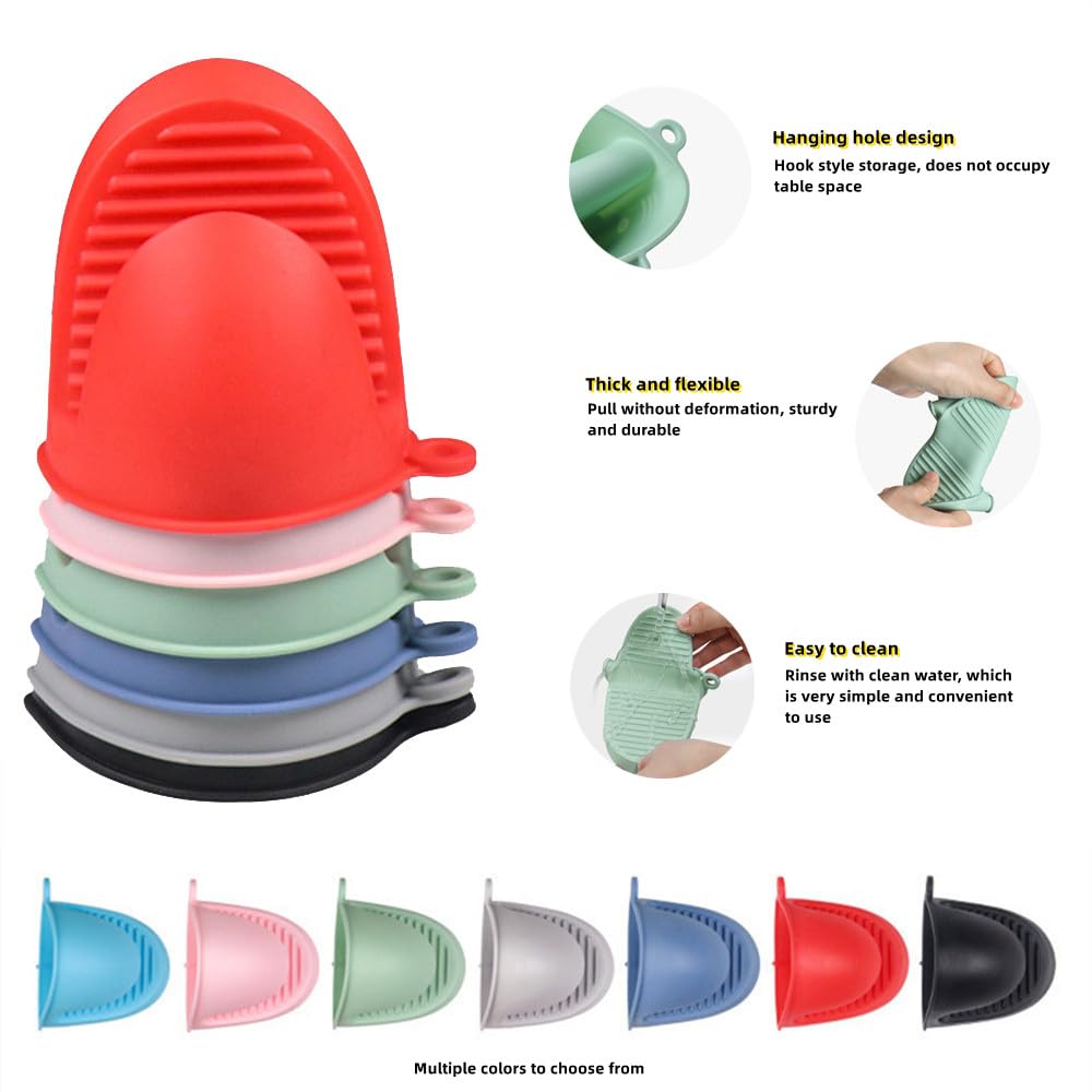 Heat Resistant Silicone Mini Oven Gloves - Non-Slip Cooking Mitts & Potholder for Air Fryer, Baking, Grilling - Perfect for Kitchen, BBQ & Outdoor Cooking (Blue)