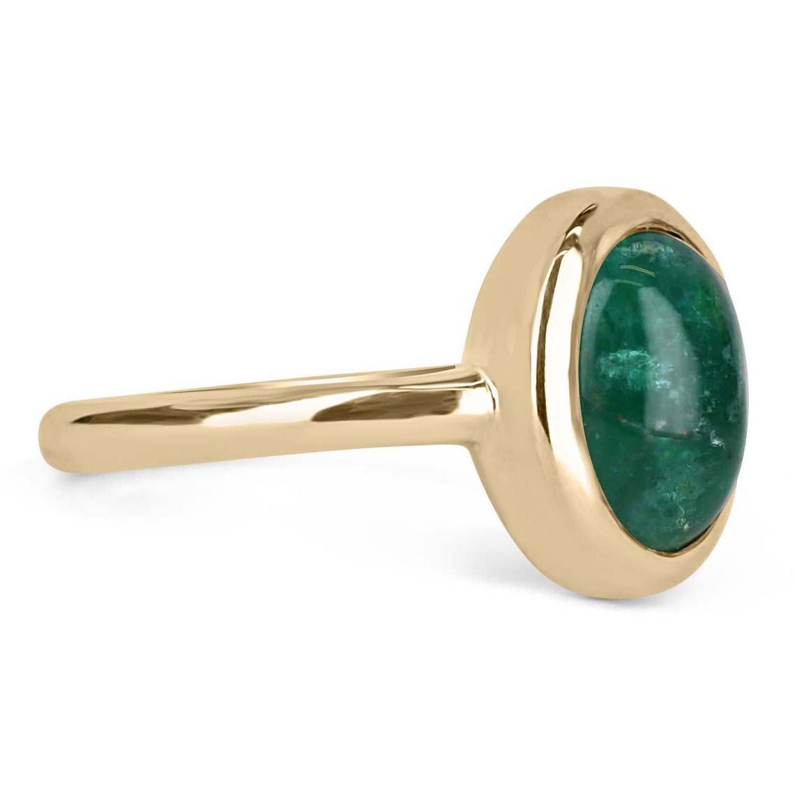 3.82 Carat Oval Emerald Cabochon Solitaire Ring in 14K Gold - Elegant Bezel Setting for Weddings, Anniversaries & Special Occasions