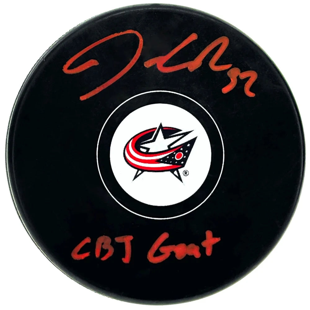 Jonathan Quick Autographed Columbus Blue Jackets Puck - Signed CBJ GOAT Inscription with PSA/DNA COA - Perfect for Hockey Fans, Sports Memorabilia Collectors & Game Room Decor