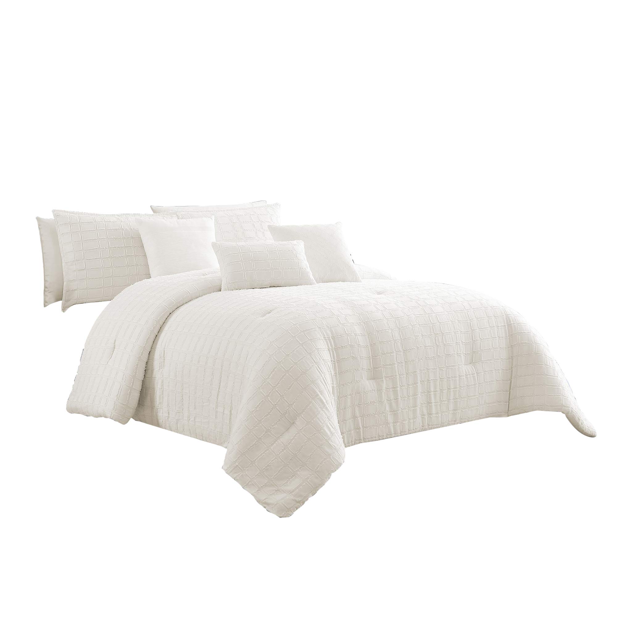 Benjara 6-Piece King Size Cotton Comforter Set with Fringe Details - Soft & Breathable White Bedding for Luxurious Sleep - Perfect for Master Bedroom, Guest Room & Hotel Decor