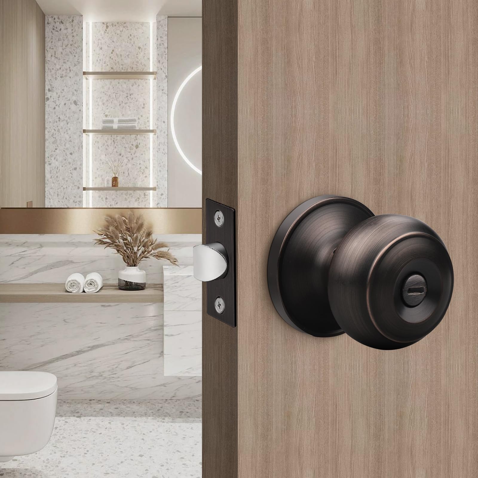 Gobrico 4-Pack Oil Rubbed Bronze Privacy Door Knobs with Lock - Keyless Interior Door Handles for Bathroom & Bedroom - Turn Button Inside, No Key Needed - Perfect for Home Privacy & Security