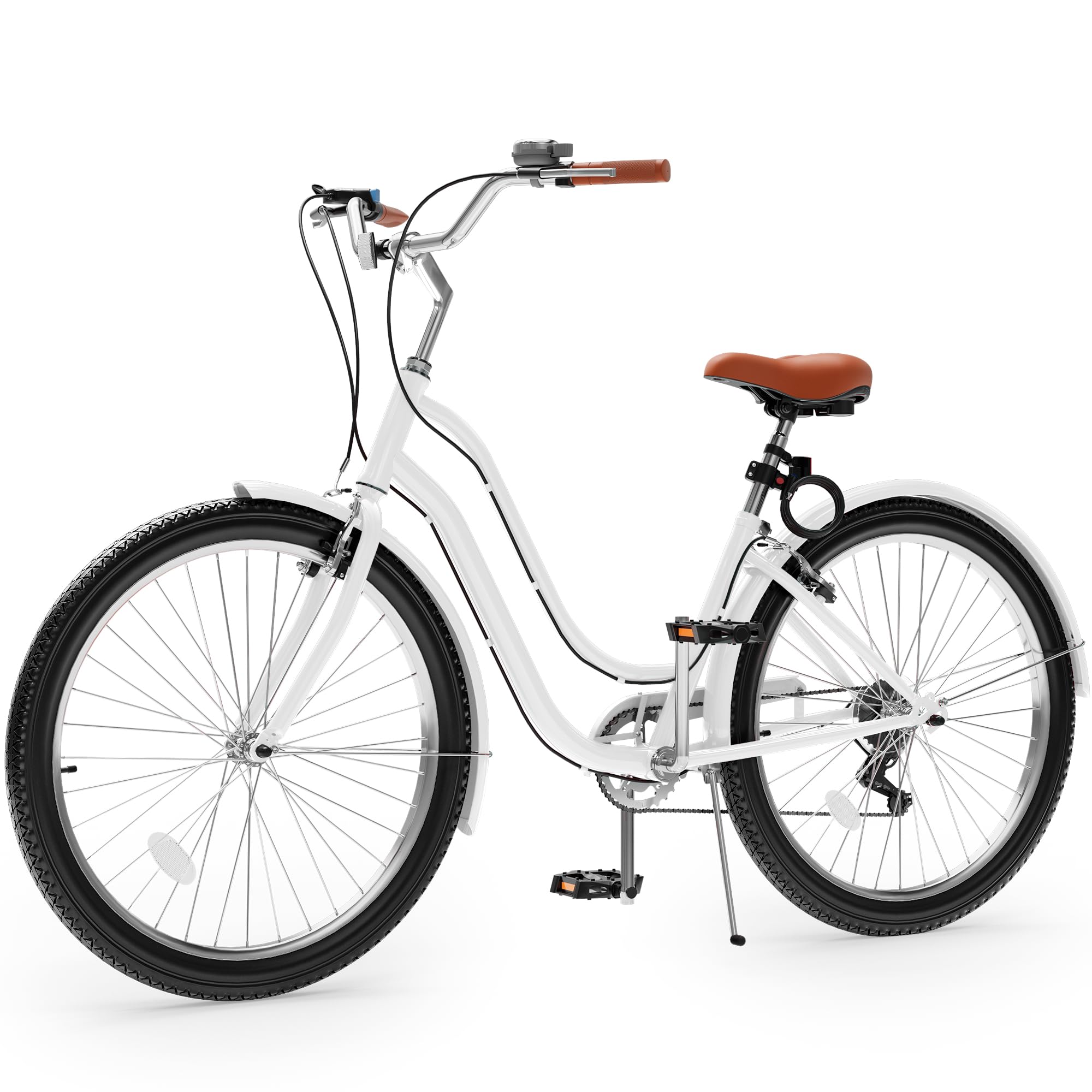 YITAHOME 24 & 26 Inch Beach Cruiser Bike for Adults - 7 Speed & Single Speed Commuting Bicycle with Step-Through Frame, Steel Construction & Full Fenders - Perfect for Beach Rides, City Commuting & Leisure Cycling