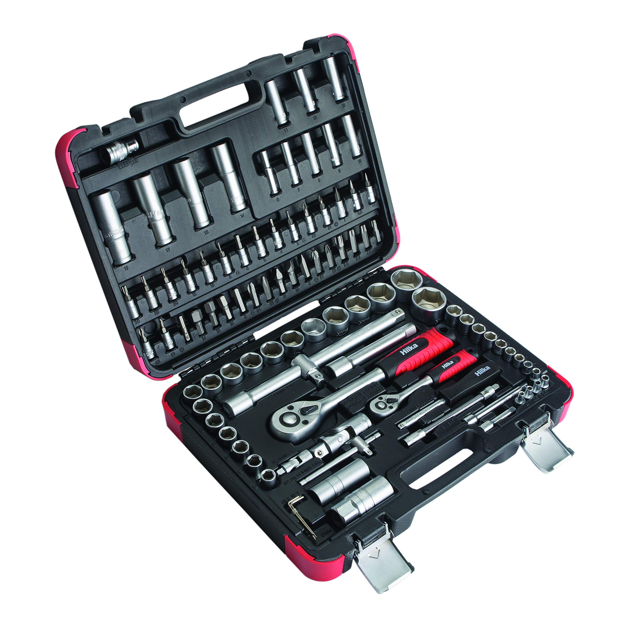 Premium 1/4-Inch & 1/2-Inch Black/Silver Drive Socket Set - 01110094 Professional Tool Kit for Automotive Repair & DIY Projects