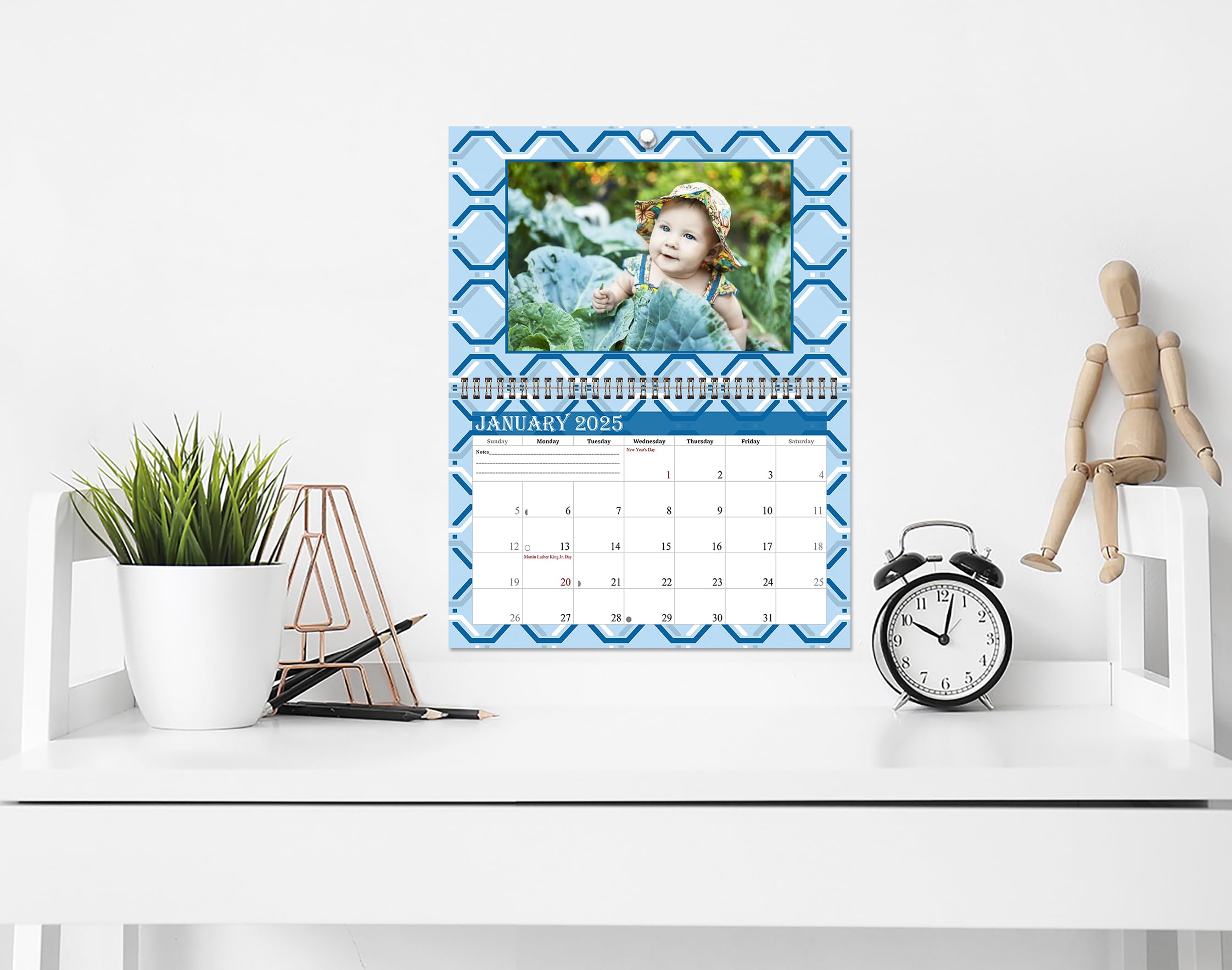 2025 Spiral-Bound Photo Frame Wall Calendar - Customizable 12-Month Desktop & Wall Planner (Geometric Design #004) - Perfect for Home, Office & Gift Giving