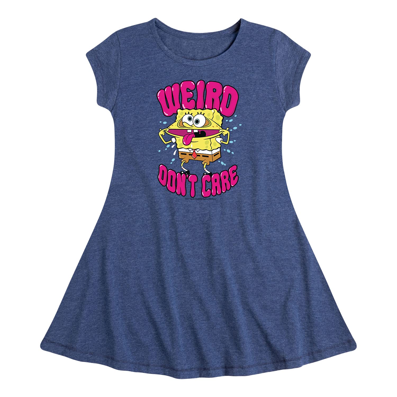 SpongeBob SquarePants Girls Fit and Flare Cap Sleeve Dress | Weird Cartoon Character Outfit | Perfect for Cosplay, Birthday Parties & Casual Wear