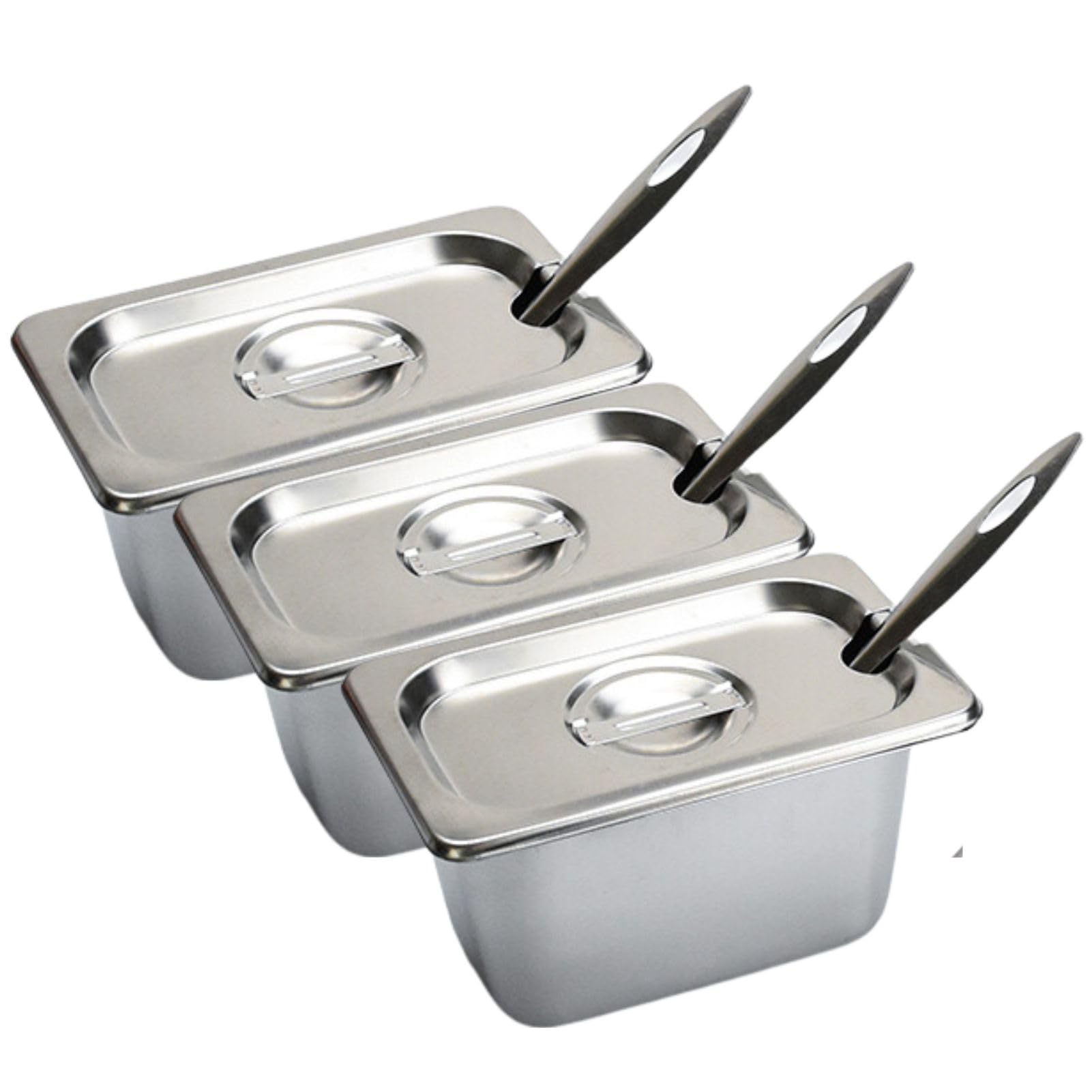 3 Pack 1/9 Size 4 Inch Deep Stainless Steel Hotel Pans with Lids & Spoons - Commercial Grade Food Trays for Restaurants, Buffets, Catering, Home Kitchens & Party Serving - Durable Steam Table Pans for Food Storage, Display & Reheating
