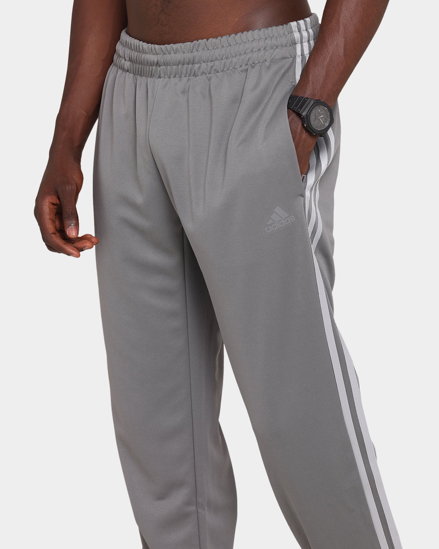 Adidas 3 Stripes Tapered Jogger Pants for Men - Grey Athletic Sweatpants with Side Pockets | Gym Workout, Running, Casual Wear