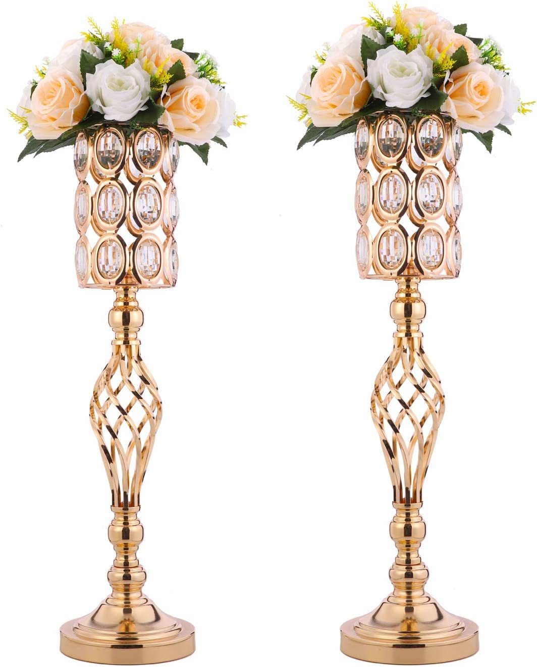 2pcs 24in Gold Metal Diamond Crystal Flower Vases - Elegant Wedding Centerpieces for Tables, Reception Party & Home Decor (Perfect for Dining Room, Living Room, Wedding Decorations)