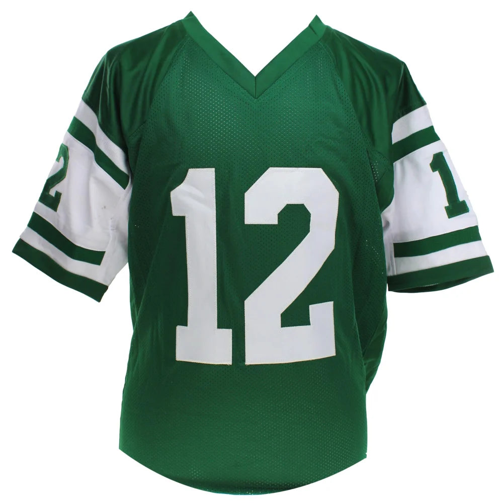 Authentic Joe Namath Autographed New York Jets Green Football Jersey with BAS COA - Broadway Joe Signed Collectible for Sports Memorabilia & Fan Display