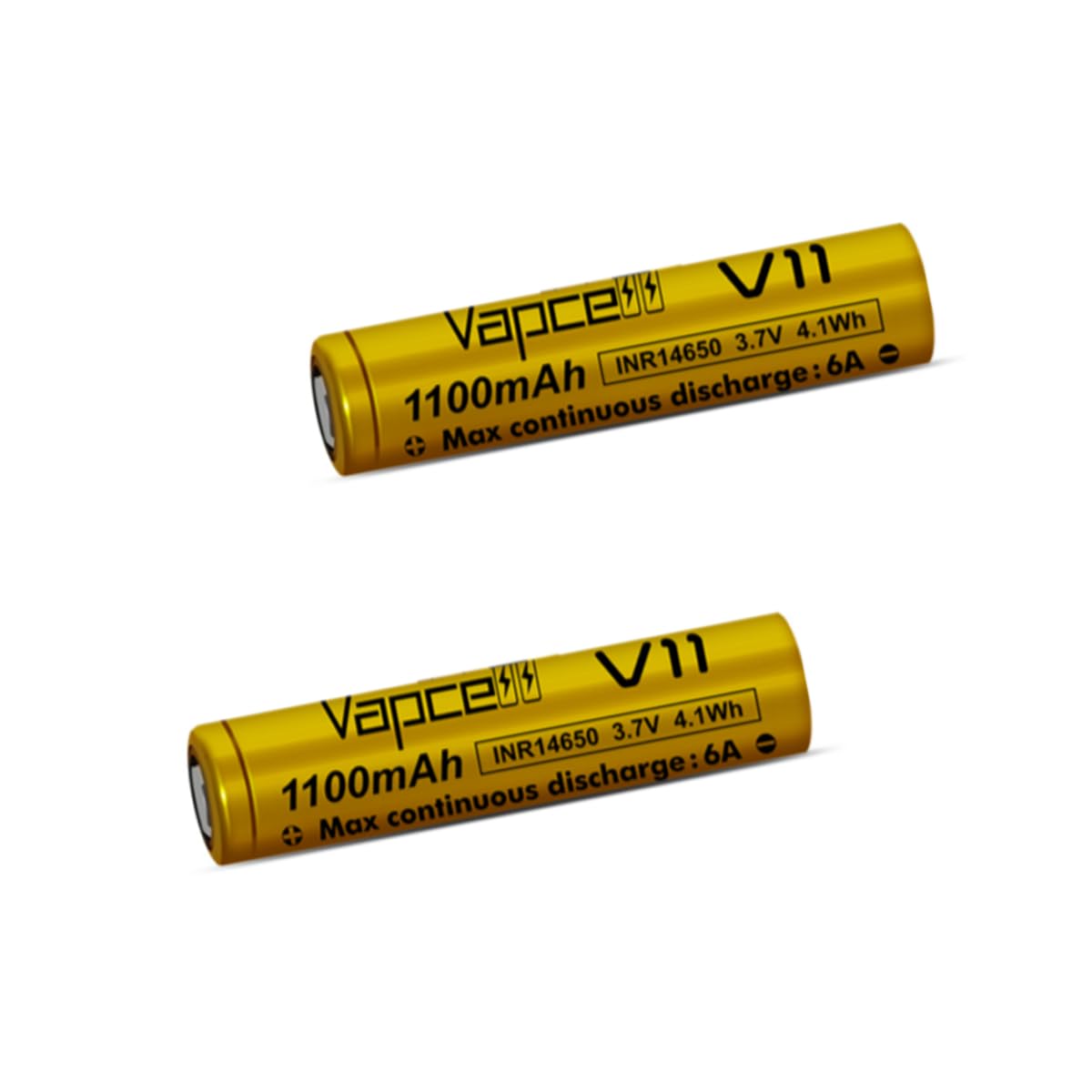 3.7V V11 14650 1100mAh 6A Flat Top Rechargeable Lithium Batteries (2-Pack) - Perfect for Flashlights, Vape Mods, and Electronic Devices