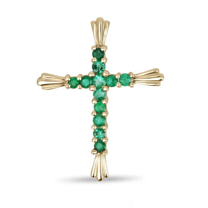0.95tcw Zambian Emerald Bluish Green Cross Pendant in 18K Gold - Perfect for Religious Gifts, Baptism, First Communion & Spiritual Jewelry Collection