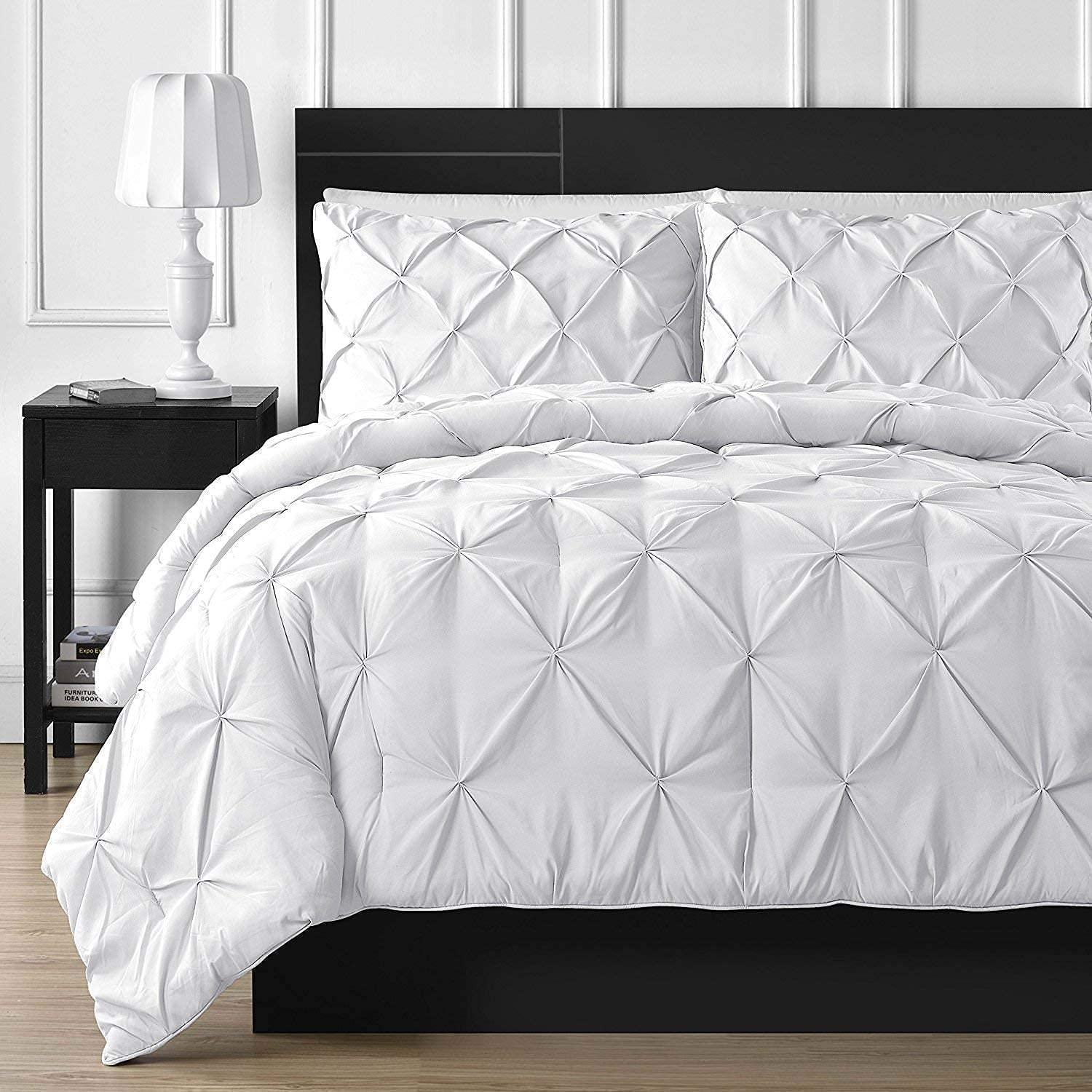 Premium 600 Thread Count 100% Cotton 5-Piece Pinch Pleated Duvet Set - King/California King Size White Bedding with Zipper Closure & Corner Ties | Luxury Hotel-Style Bedroom Decor for Master Suite, Guest Room & Vacation Homes