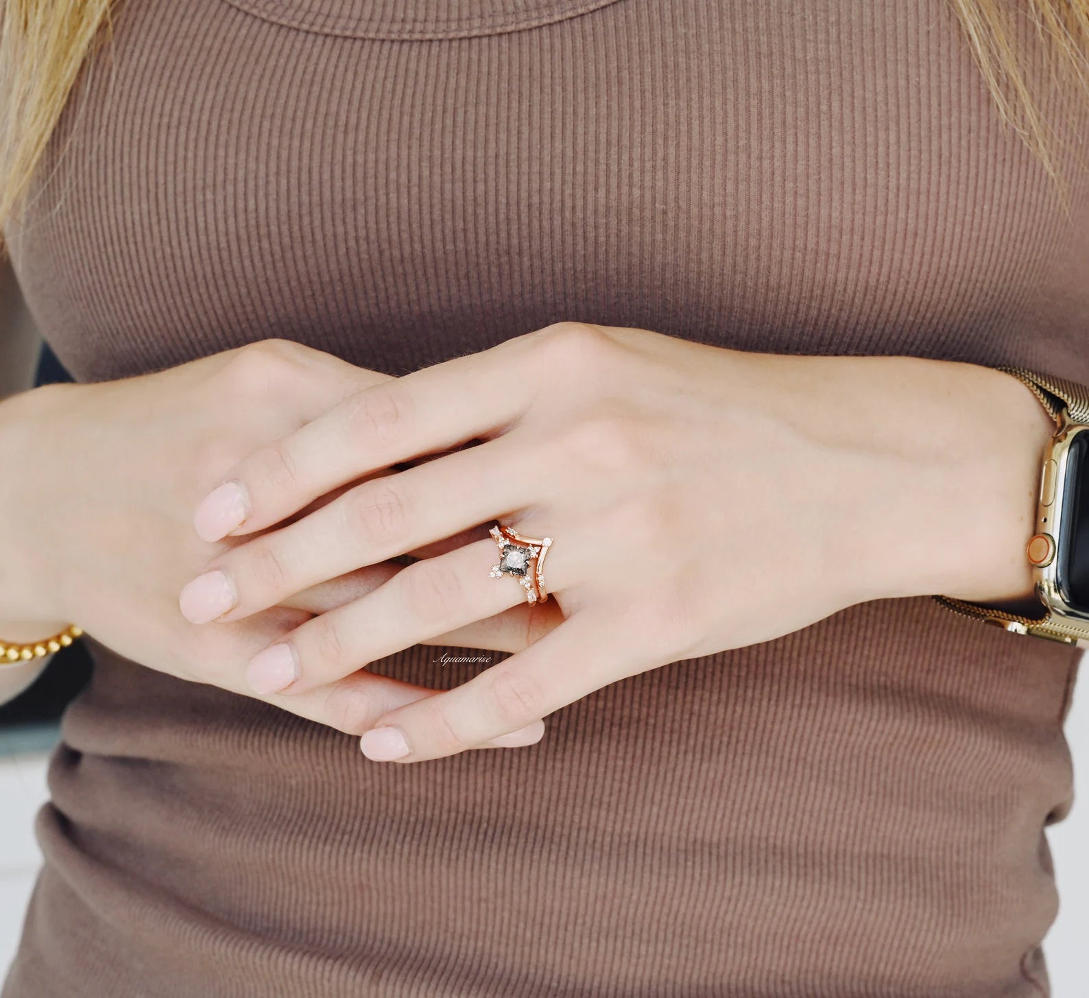Vintage Natural Rutilated Quartz Ring Set in 14K Rose Gold Vermeil - Elegant Jewelry for Women, Wedding, Anniversary & Special Occasions
