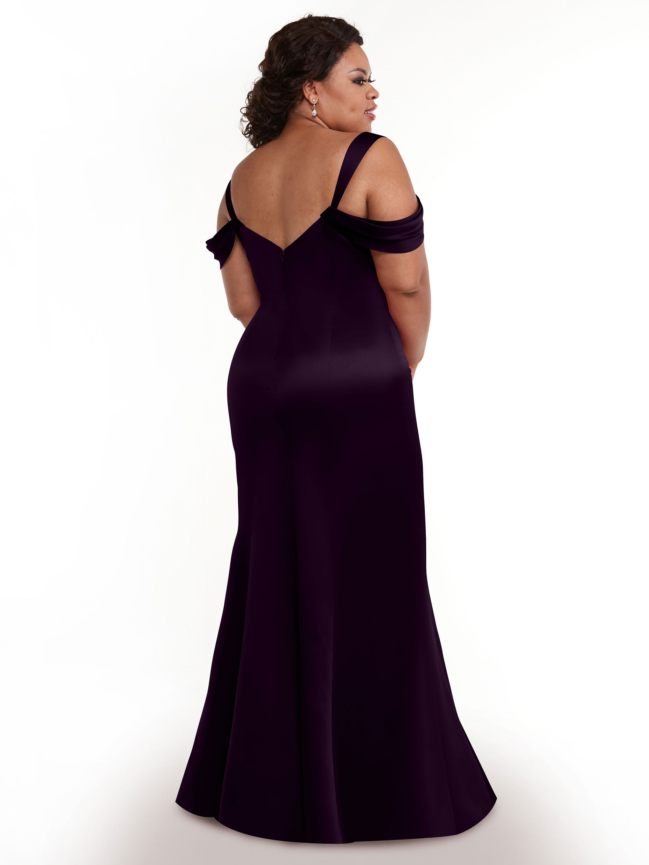 Elegant 80151 Fitted Satin Bridesmaid Dress with Off-The-Shoulder Sleeves - Perfect for Weddings, Formal Events & Special Occasions