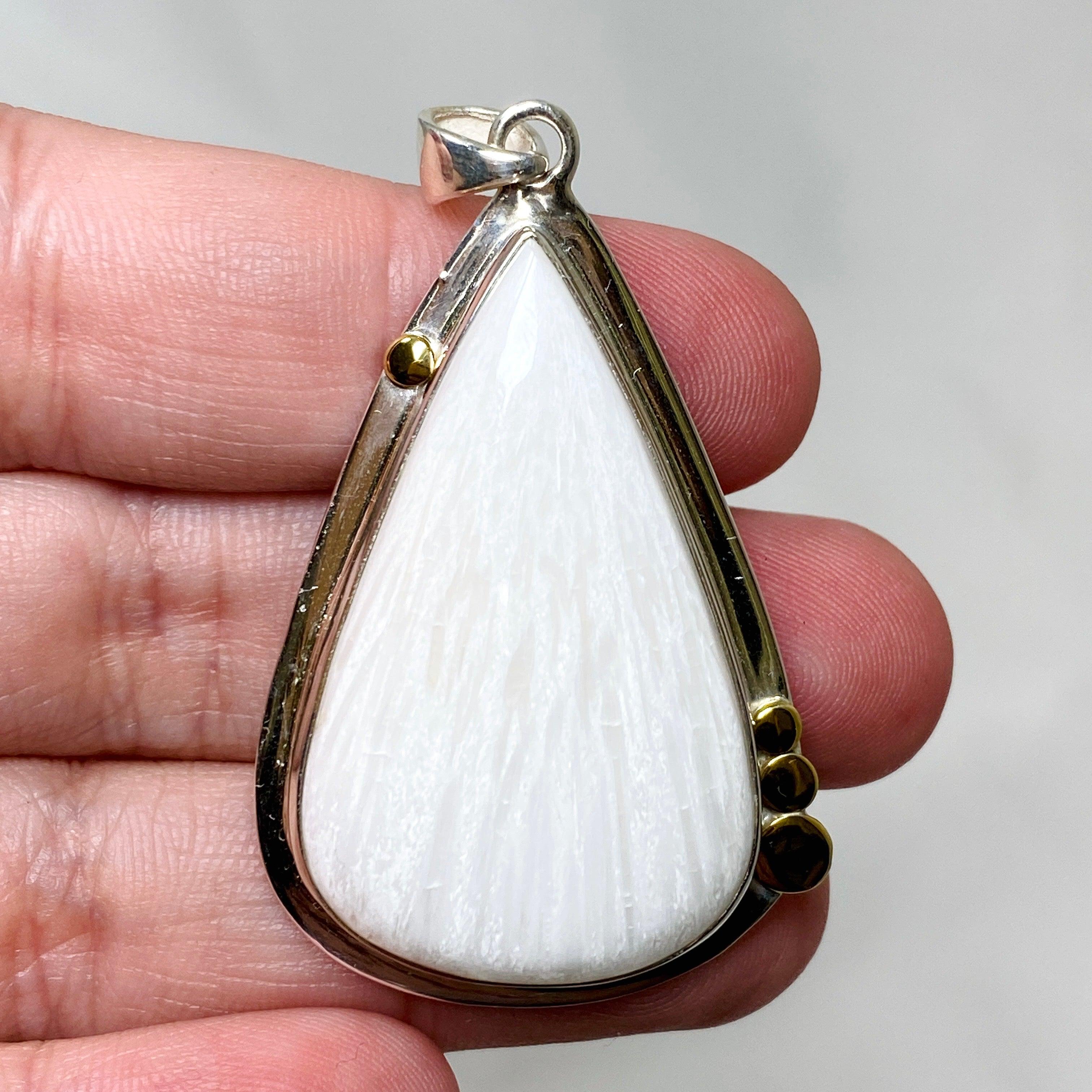 Natural Scolecite Teardrop Pendant Necklace - 925 Sterling Silver Handmade Jewelry for Meditation & Healing | Spiritual Gift for Women | Perfect for Yoga, Reiki & Energy Work