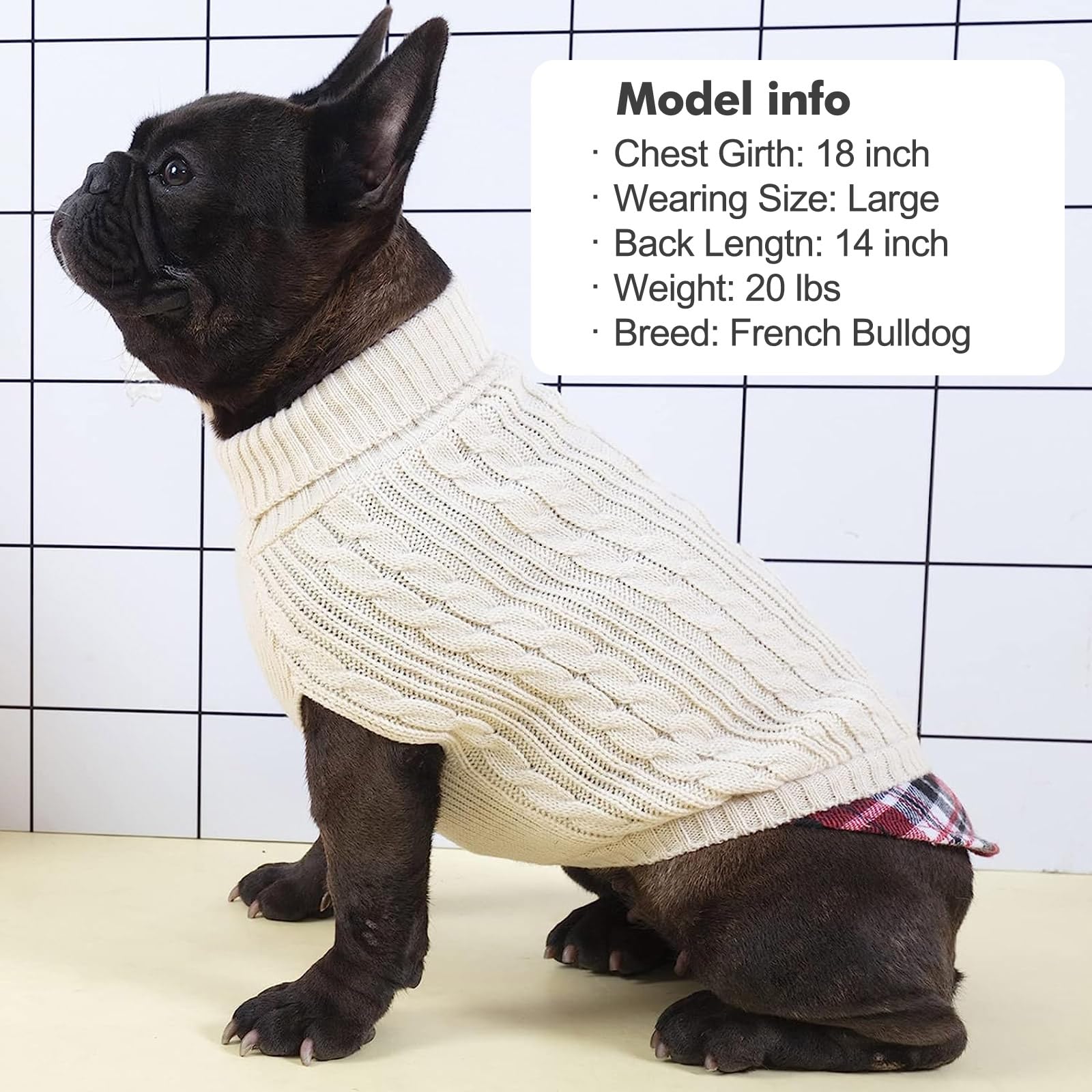 KYEESE Beige Knit Dog Sweater Pullover - Warm Turtleneck Dog Coat for Medium Dogs (Girl & Boy) | Perfect for Winter Walks & Indoor Comfort