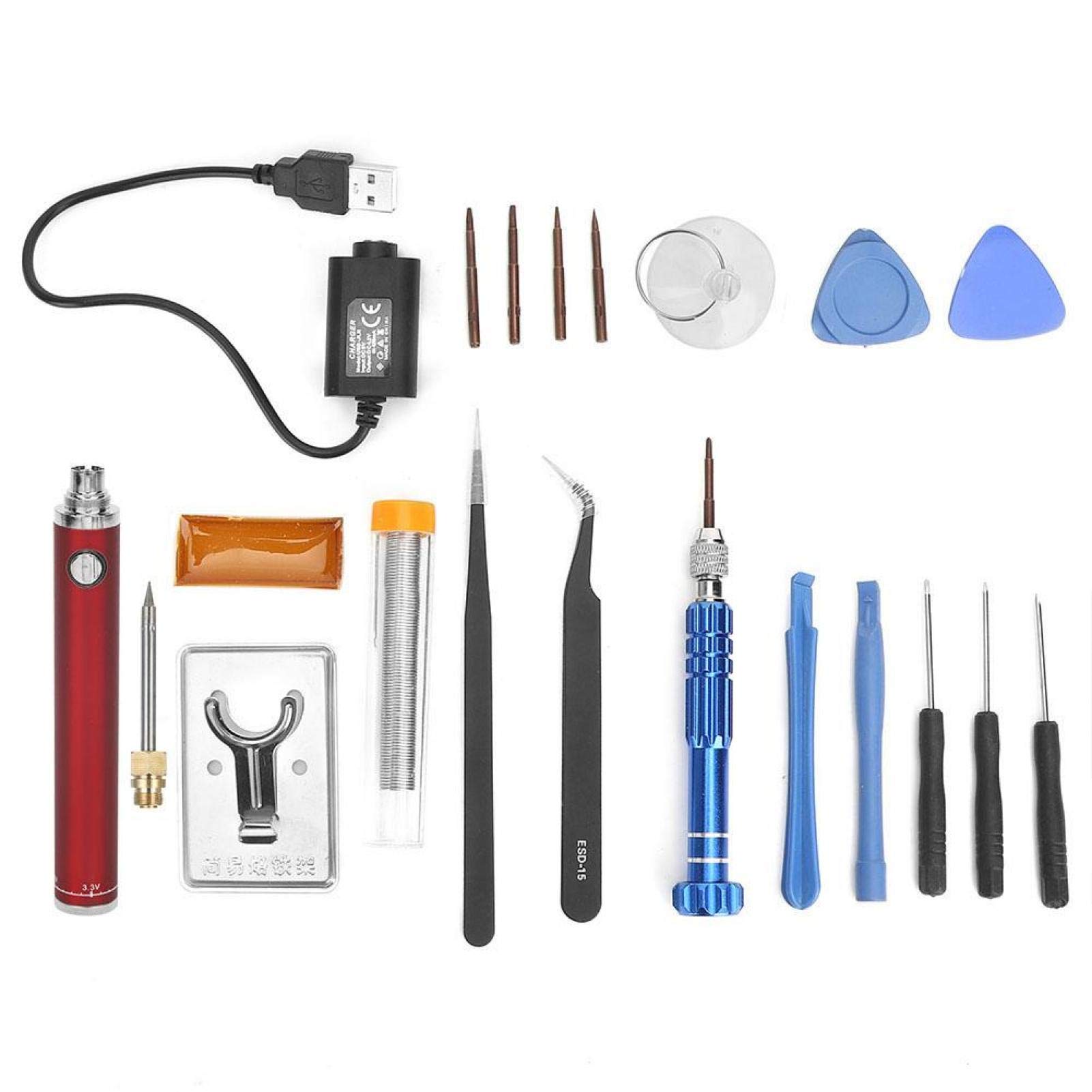 Rechargeable USB Soldering Iron Kit - Cordless Electric Solder Pen Welding Tool with Portable Case (Red) | Perfect for Electronics Repair, DIY Projects & Home Improvement