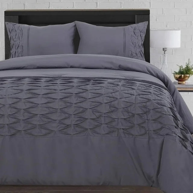 Arabella Pintuck Diamond Solid Comforter Set - Queen Size Luxury Bedding, 100% Cotton Comforter with Diamond Stitching - Perfect for Master Bedroom, Guest Room & Hotel Decor