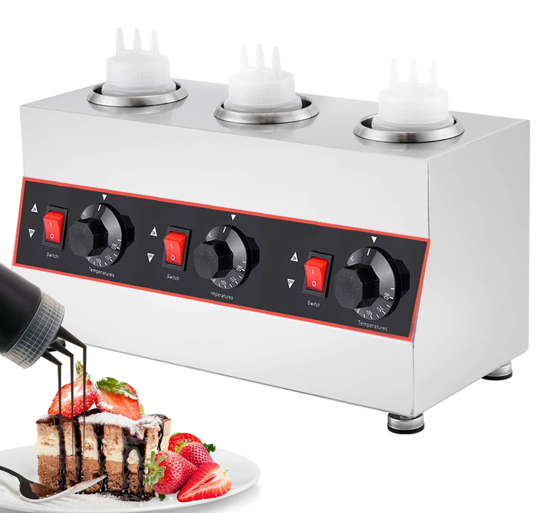 Electric Cheese Sauce Warmer - Adjustable Temperature (86-185°F) for Nacho Cheese, Hot Fudge, Syrup, Chocolate & Caramel Sauce - 110V Commercial Kitchen Appliance - Perfect for Restaurants, Cinemas & Home Entertaining