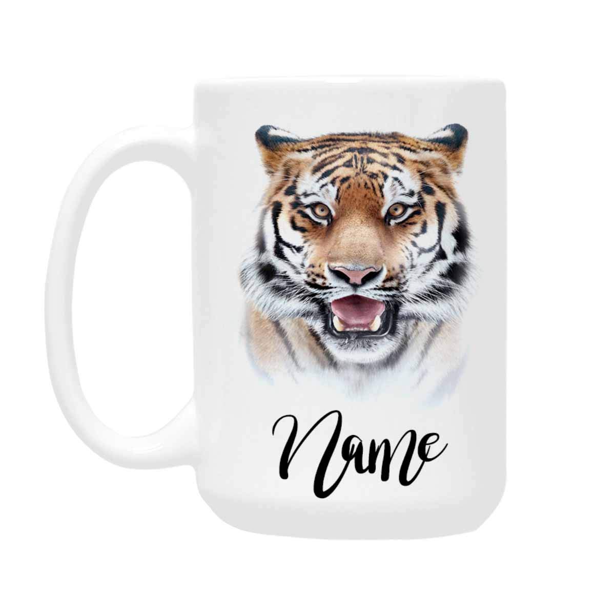 Personalized Custom Name Coffee Mug - 15oz Wild Animal Tiger Design Travel Mug, Funny Gift for Mom Dad Girls Boys Friends Birthday - Perfect for Office, Home & Travel Use