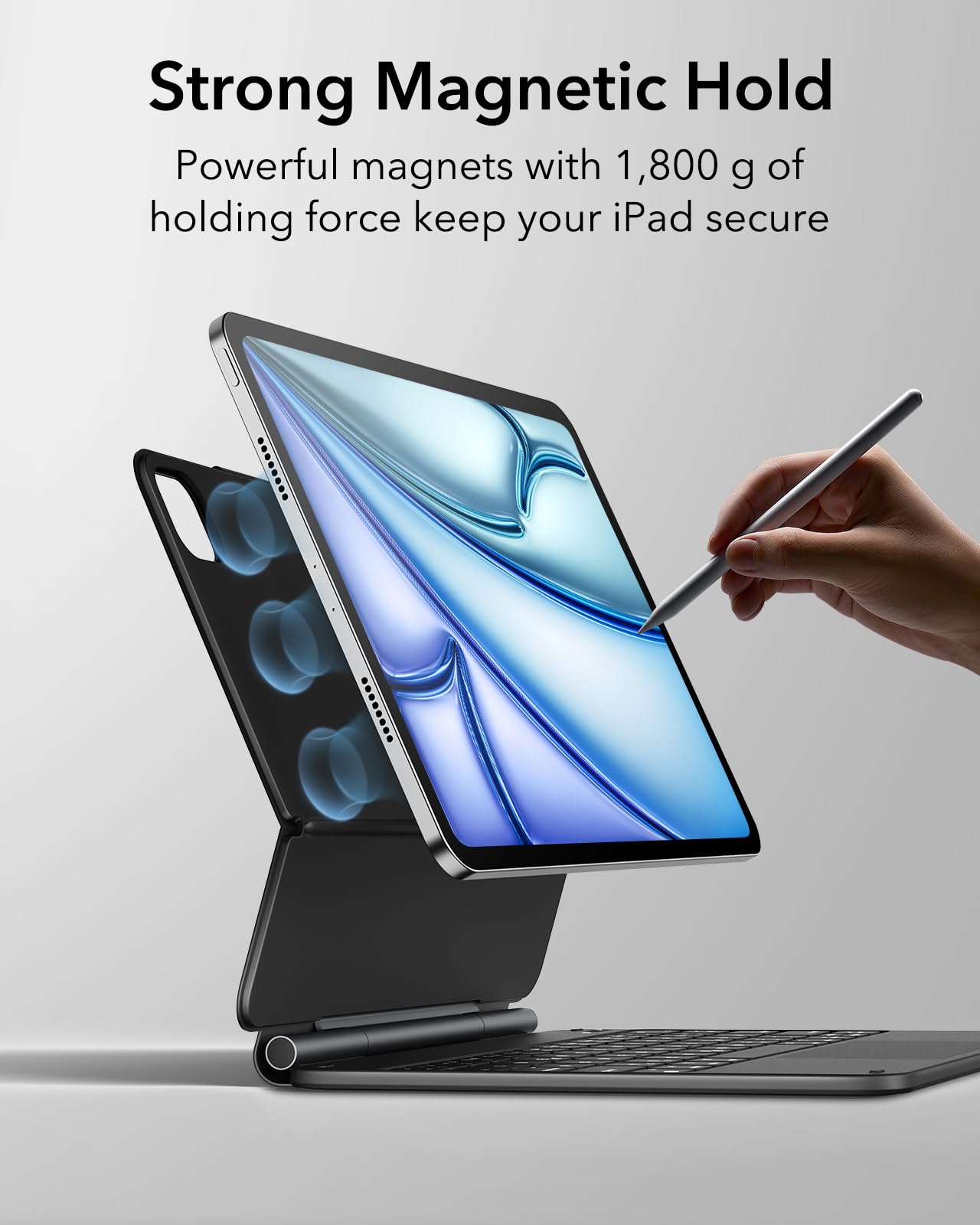 ESR iPad Air 13 Inch & iPad Pro 12.9 Inch Keyboard Case - Compatible with M3/M2 (2025/2024) & 3rd/4th/5th/6th Gen - Floating Cantilever Stand, Multi-Touch Trackpad - Rebound Series (Black) | Perfect for Work, Study & Travel