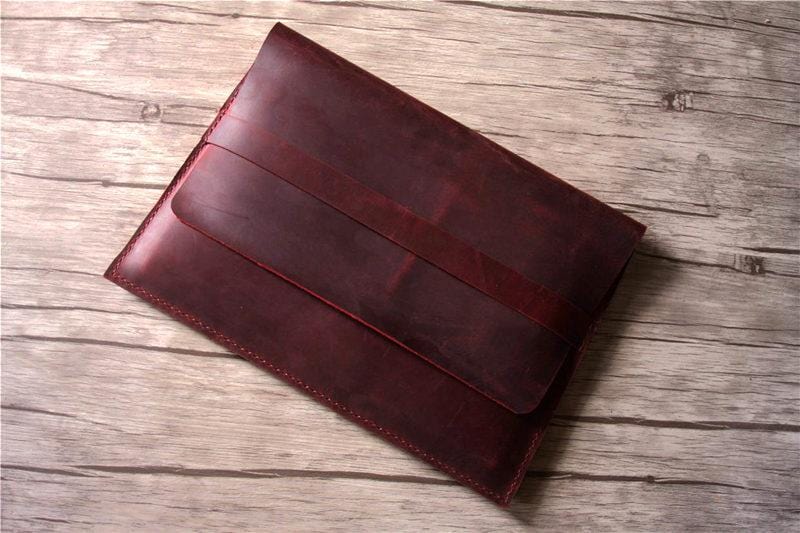 Personalized Monogram Leather Laptop Sleeve Case for Microsoft Surface - Perfect for Work, Travel & School Protection