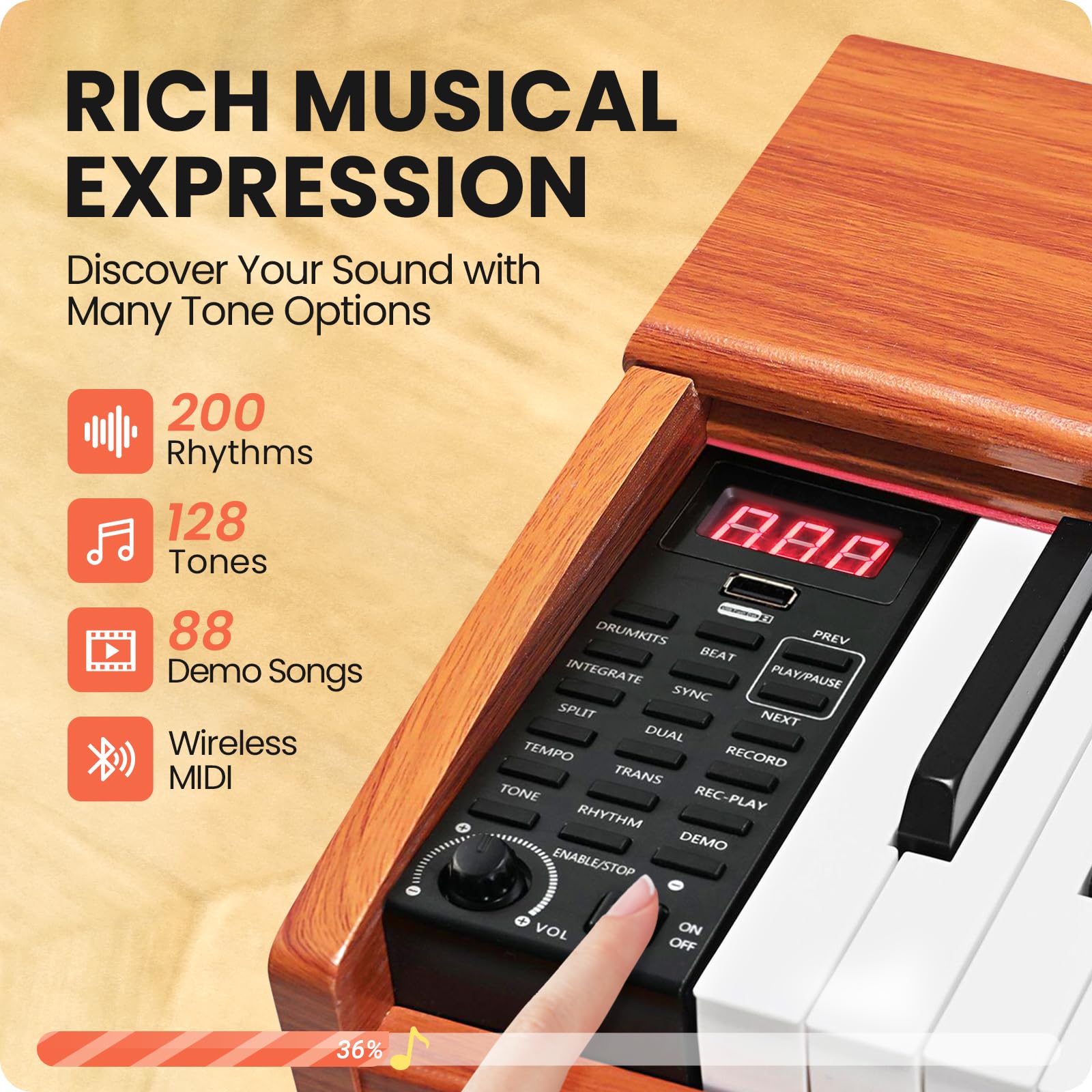 Fesley 88-Key Weighted Digital Piano - Full Size Electric Keyboard with Graded Hammer Action, Bluetooth & MIDI USB Connectivity, Dual Stereo Speakers, 3-Pedal Set - Professional Home Piano in Wood Finish - Perfect for Music Practice, Studio Recording & Home Decor